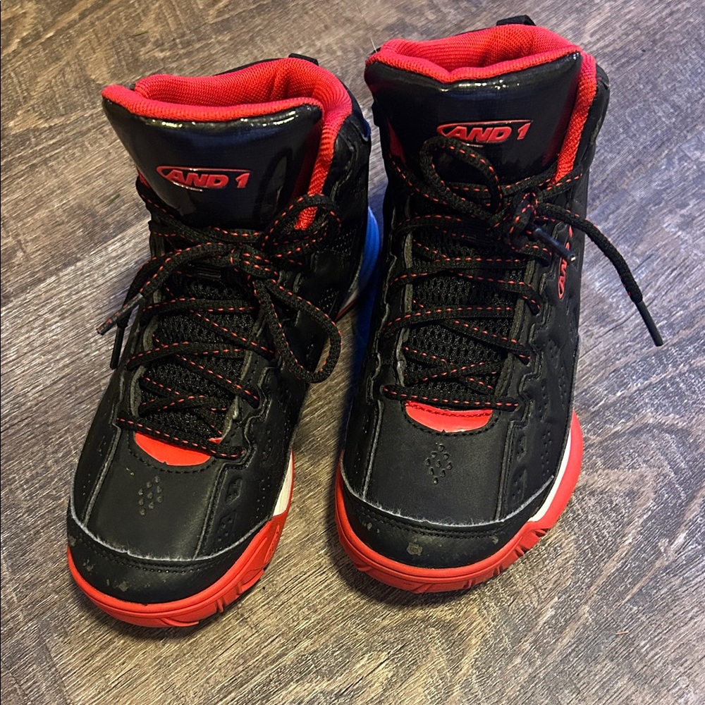 AND1 Kids Black and Red High-Top Sneakers